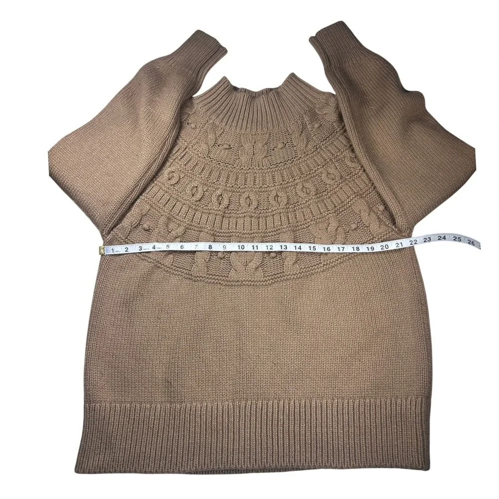 Banana Republic Mens XL Tan‎ Cable Knit Fair Isle Mock Neck Cotton Wool Sweater